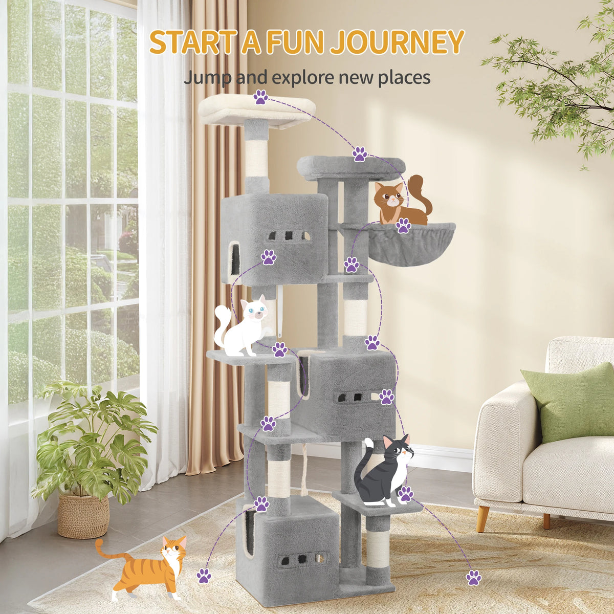 Arbre à chat géant 193 cm, 3 condos