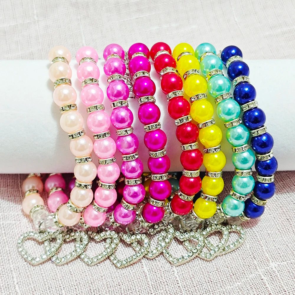 Collier de perles pour chat avec pendentif cœur en strass