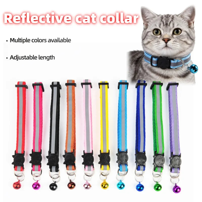 Collier réfléchissant réglable pour chat, boucle de sécurité anti-évasion et clochette
