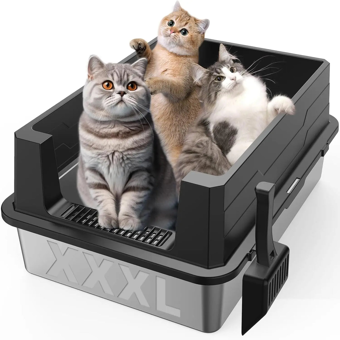 Bac à litière chat XXXL en métal, grands chats