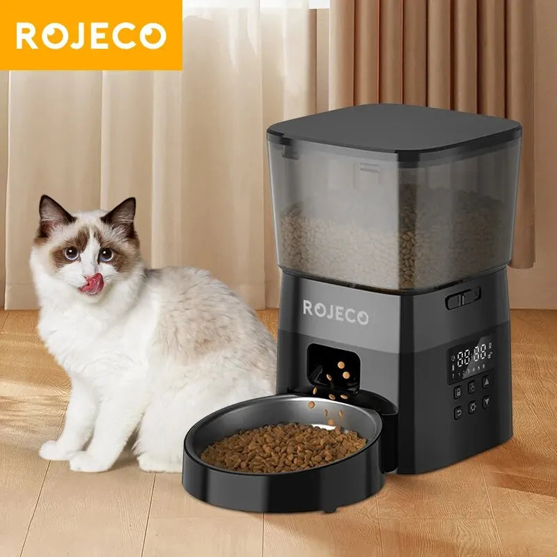 Distributeur de croquettes pour chat, programmable à boutons