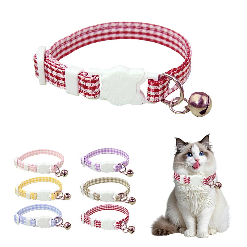 Collier réglable pour chat avec boucle à grille anti-suffocation et clochette
