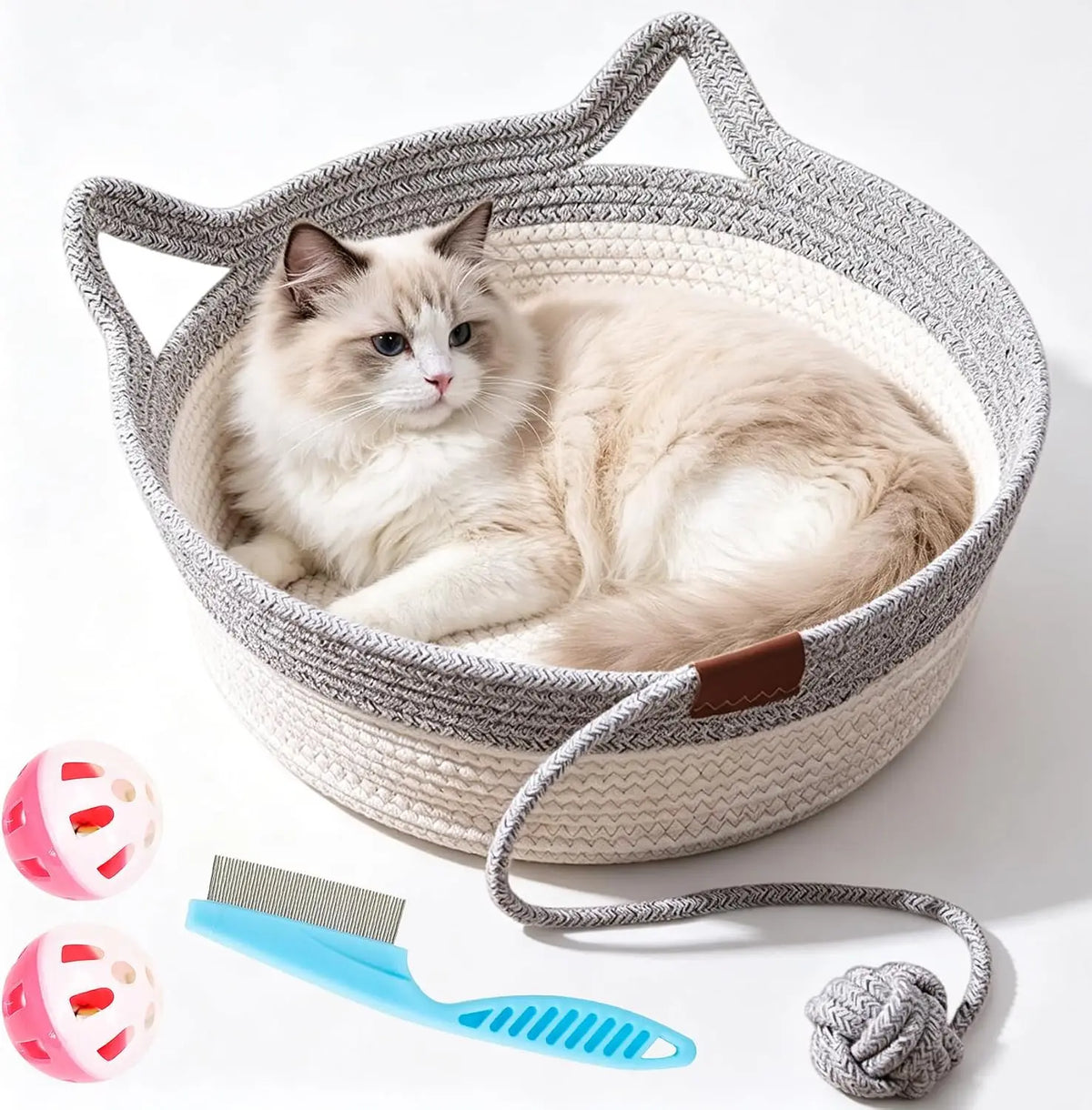 Panier pour chat original, corde tressée et jouet