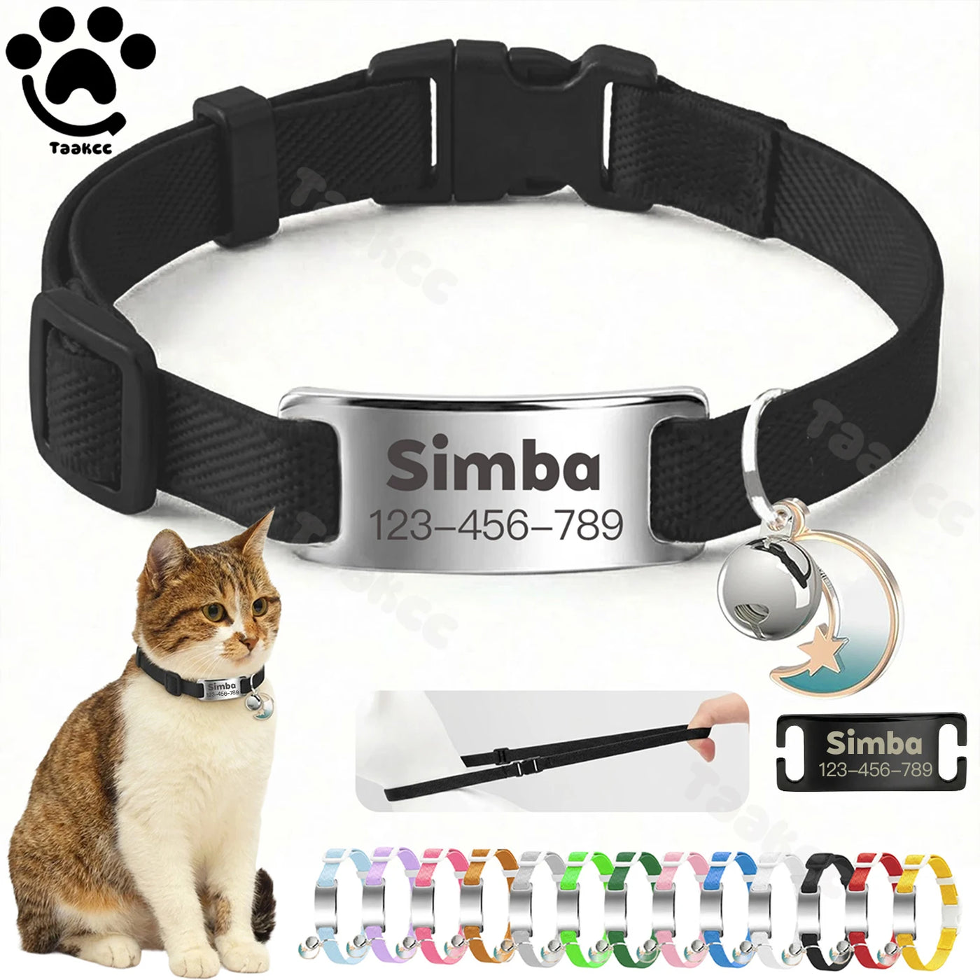Collier élastique personnalisé pour chat, gravure gratuite du nom