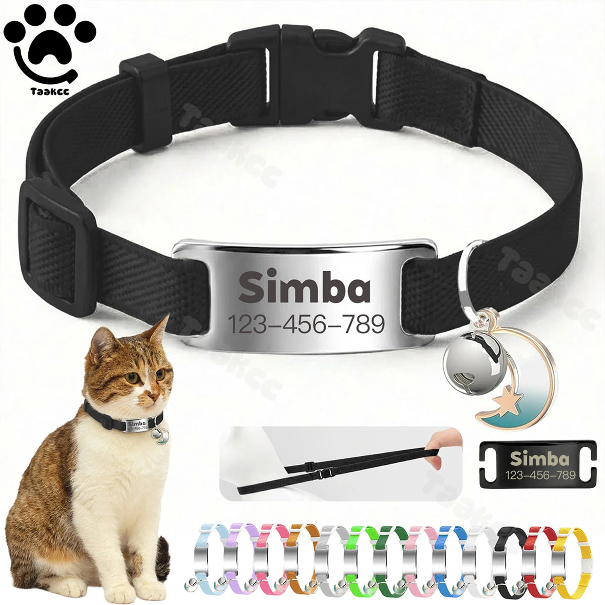 Collier élastique personnalisé pour chat, gravure gratuite du nom