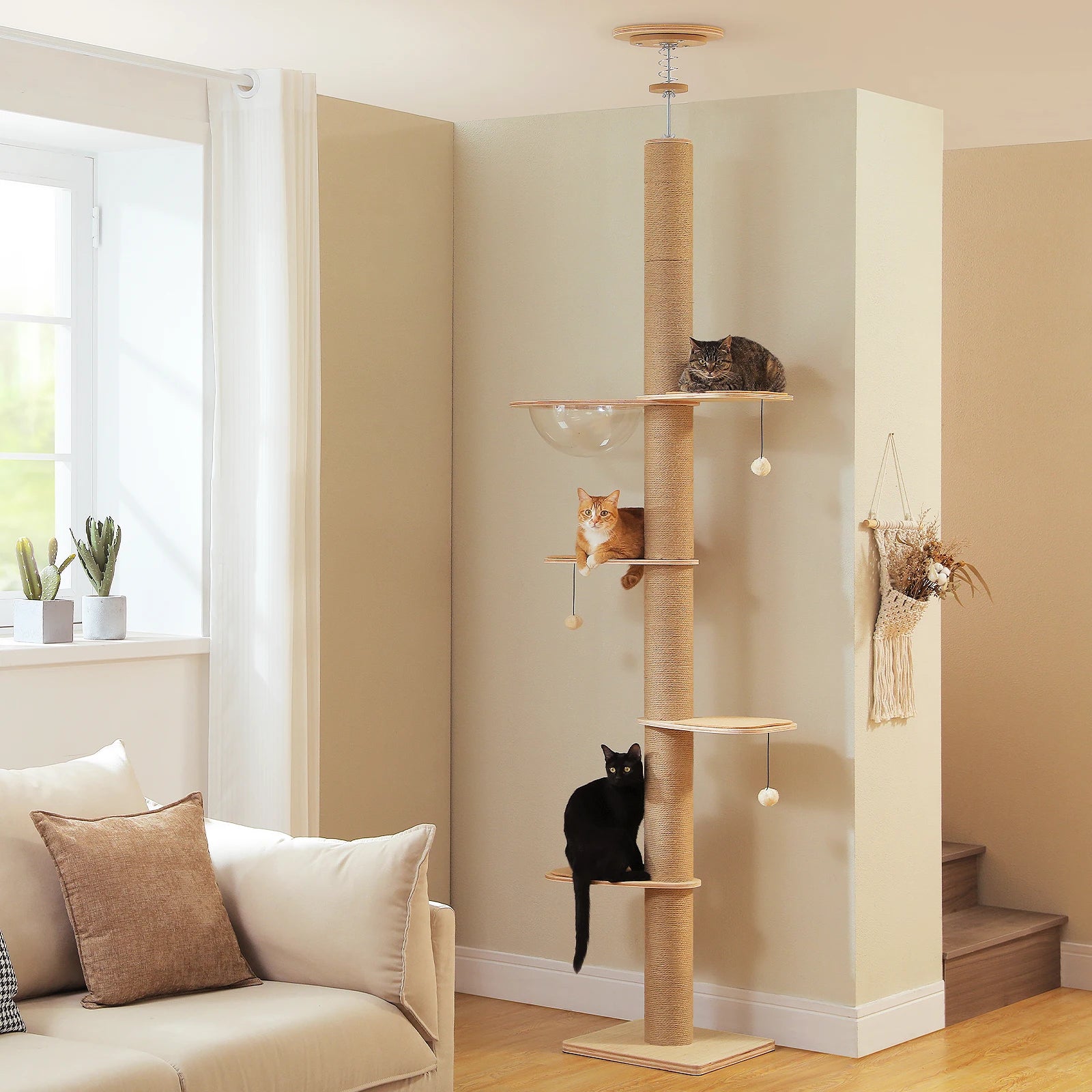 Arbre à chat solide du sol au plafond, poteaux épais