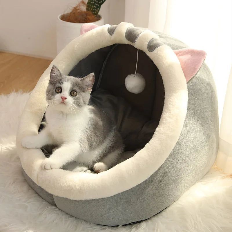 Panier pour chat en coton, oreilles et pompon