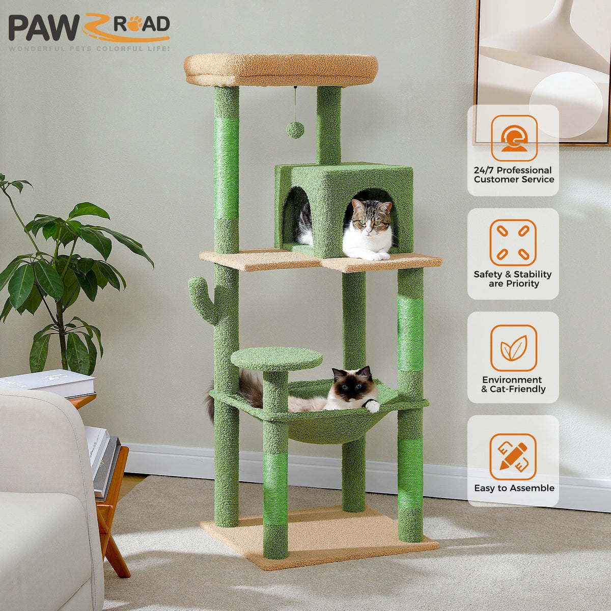 Arbre à chat Cactus 143 cm, maison condo et hamac