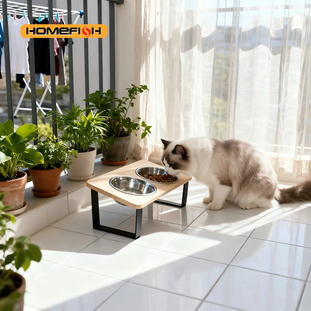 Gamelle chat surélevée meuble bois HOMEFIGH