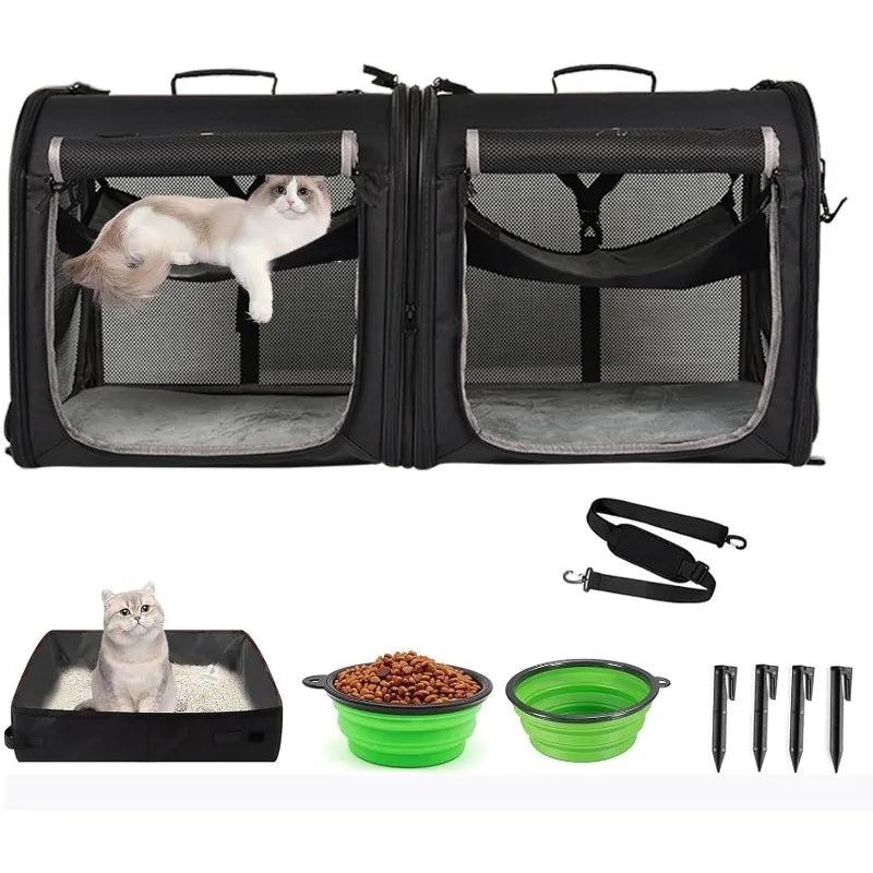 Caisse de transport chat 2-en-1 avec accessoires