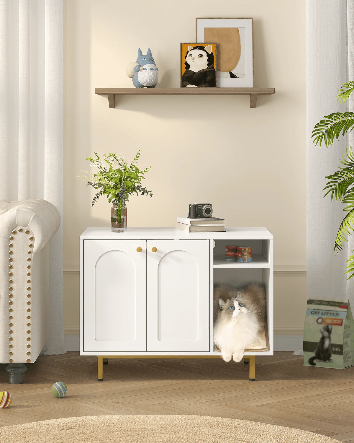 Meuble pour litière chat, table d'appoint