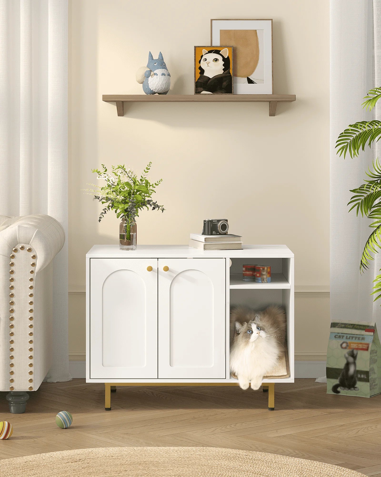 Meuble pour litière chat, table d'appoint
