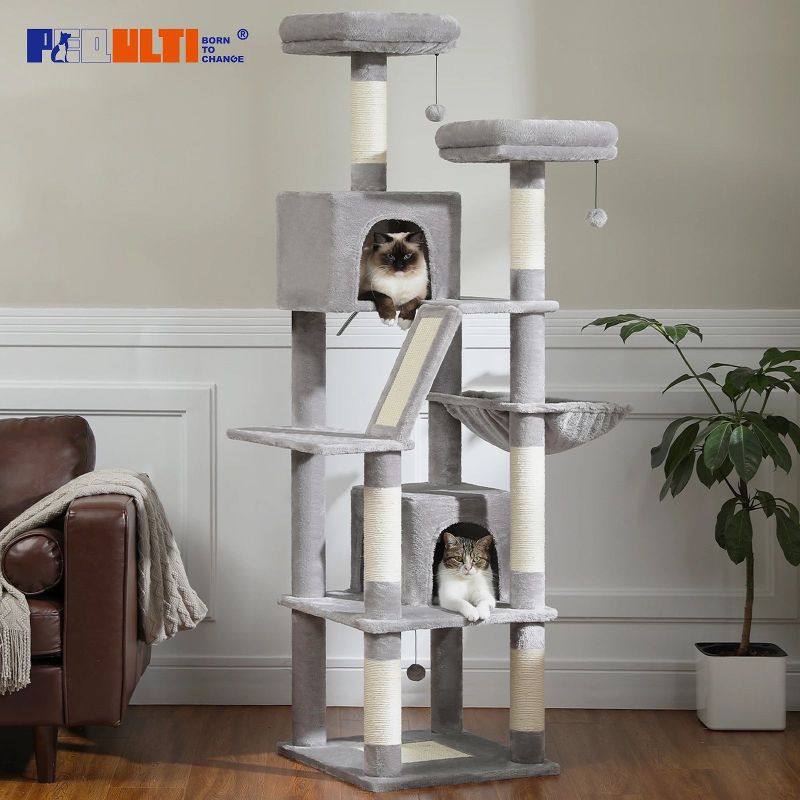 Arbre à chat peluche avec grottes et griffoirs