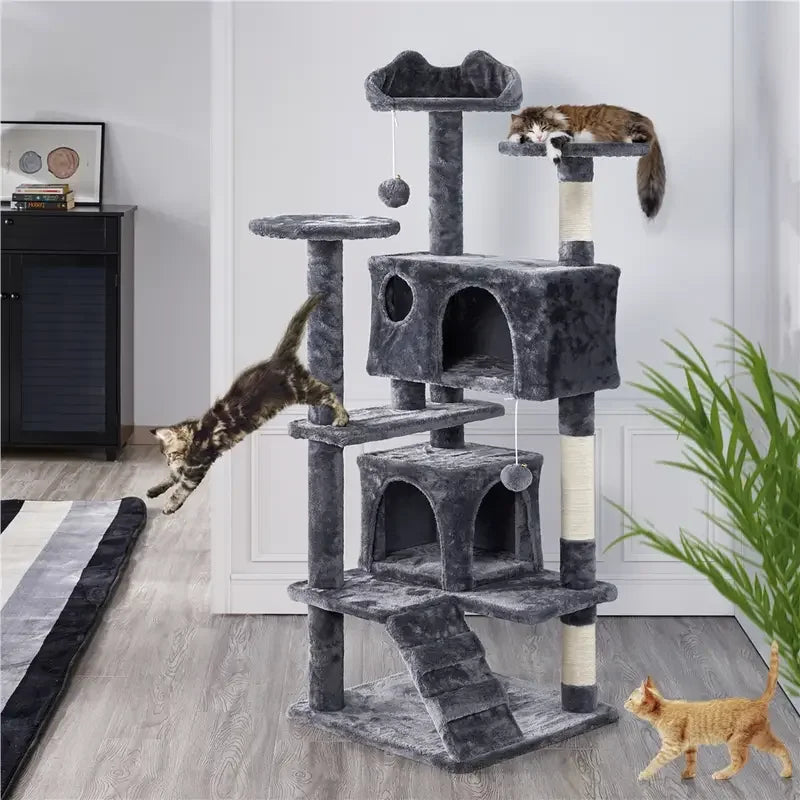 Arbre à chat 136 cm avec 2 condos et griffoirs