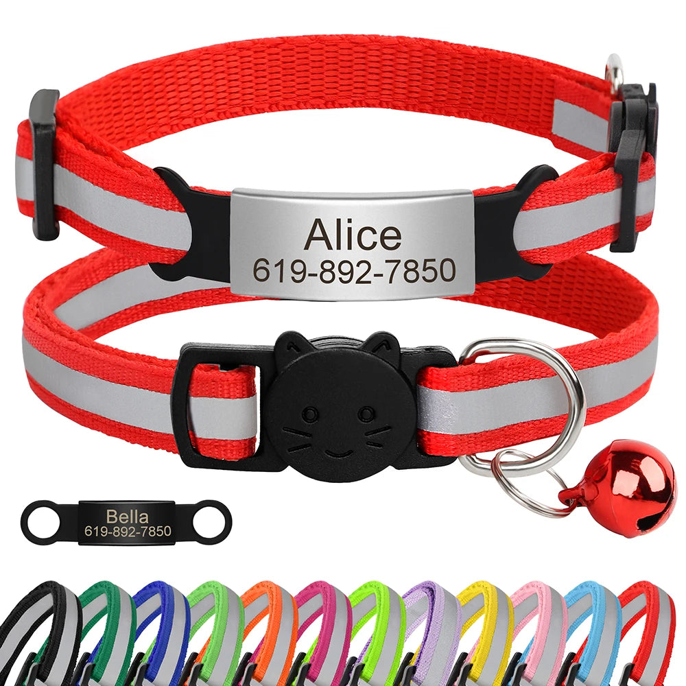 Collier réfléchissant personnalisé pour chat, gravure gratuite