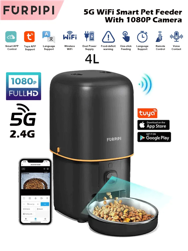 Distributeur de croquettes connecté pour chat, caméra WiFi