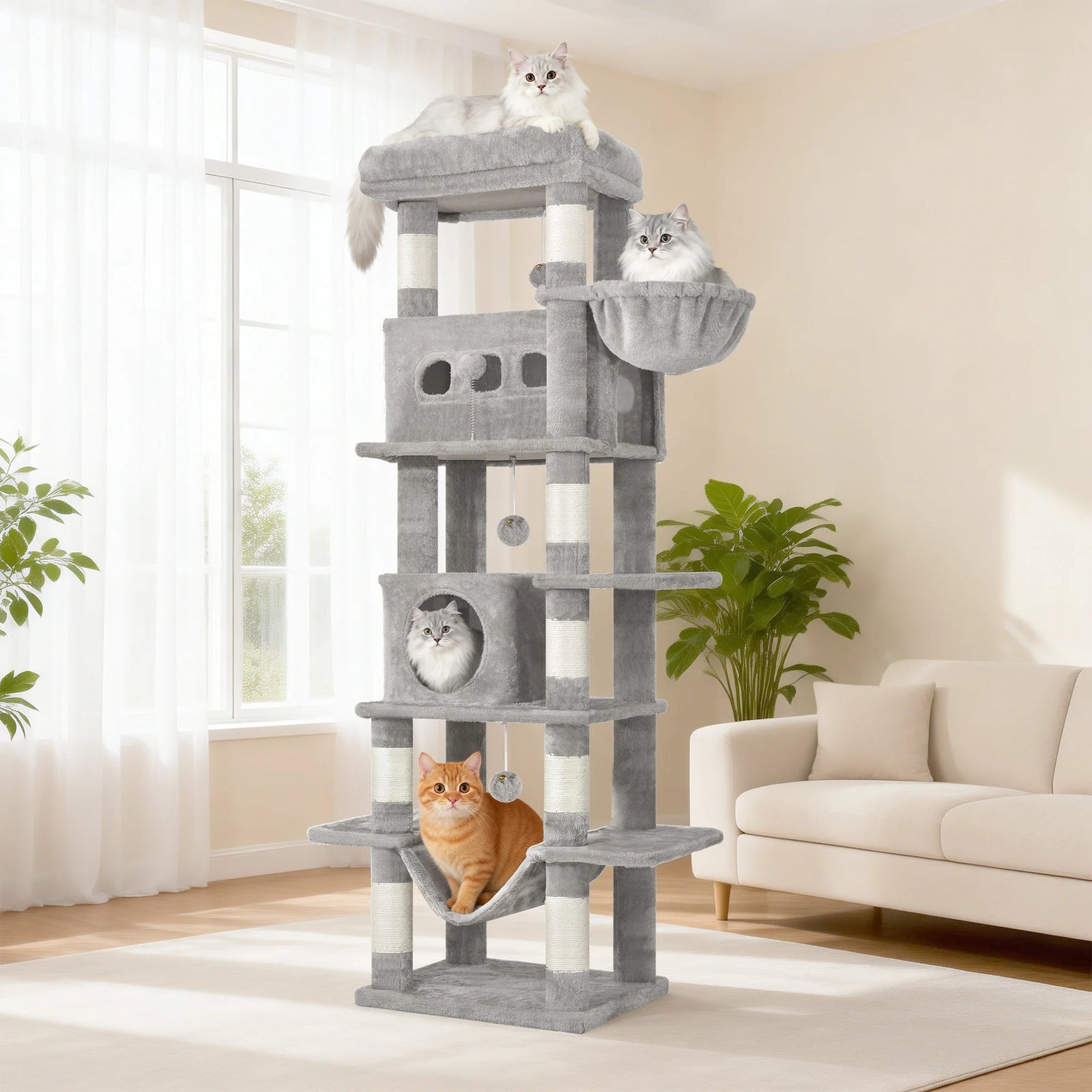 Grand arbre à chat 170 cm, 2 couchages