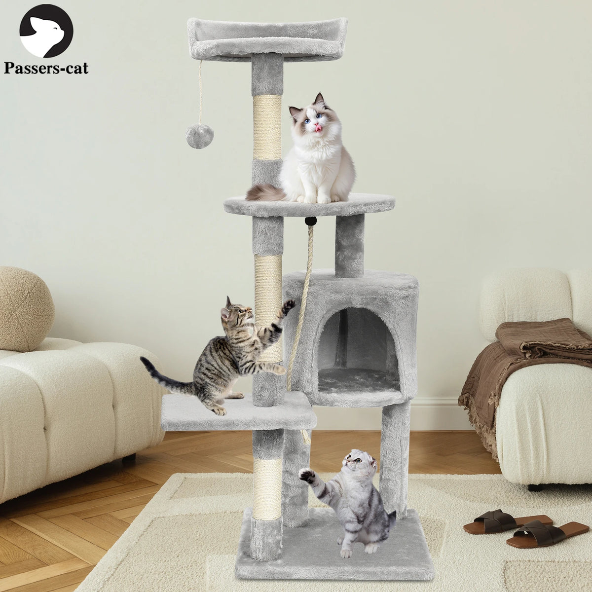 Arbre à chat avec jouet et perchoirs rembourrés