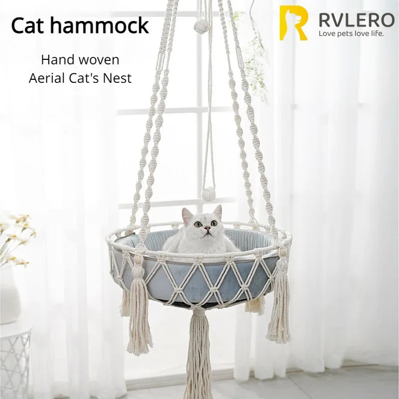Panier suspendu pour chat, hamac tressé main