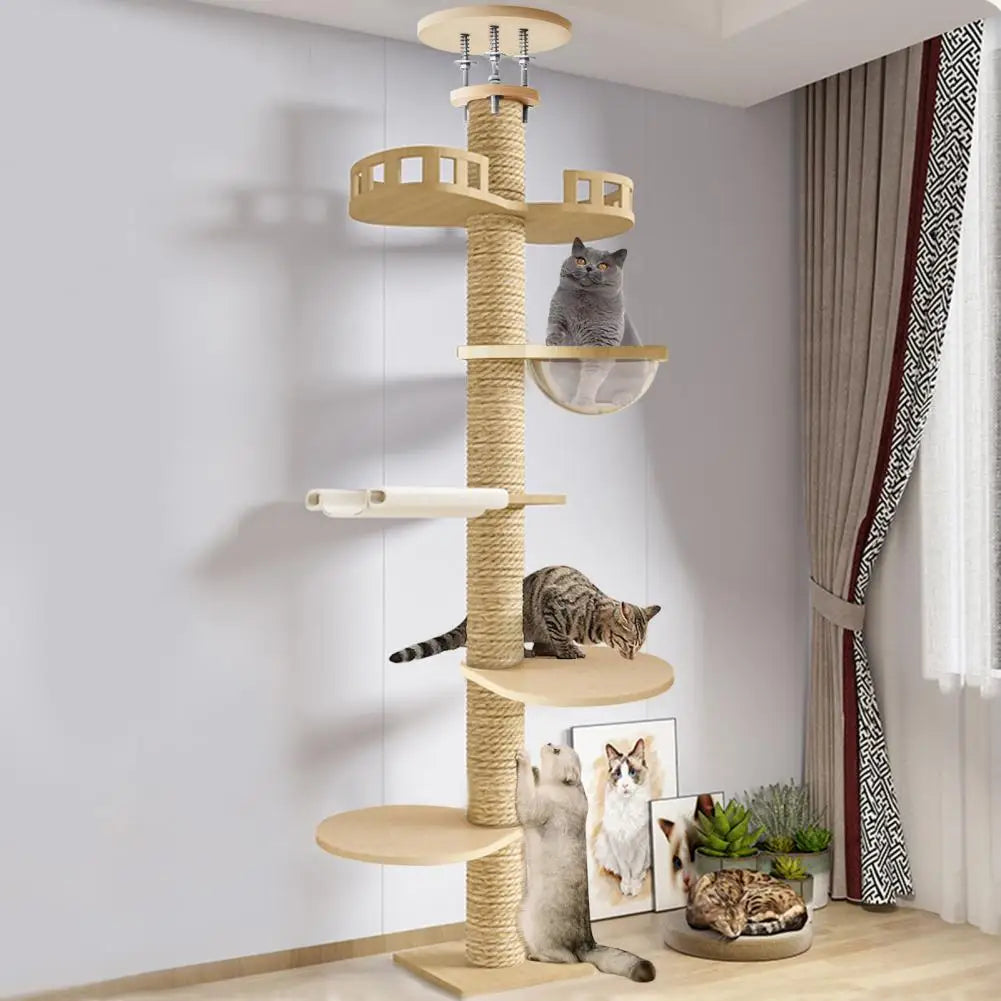 Arbre à chat intérieur/extérieur en chanvre, 6 niveaux
