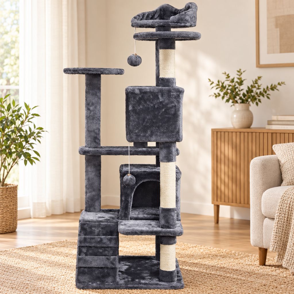 Arbre à chat 136 cm avec deux niches et griffoirs