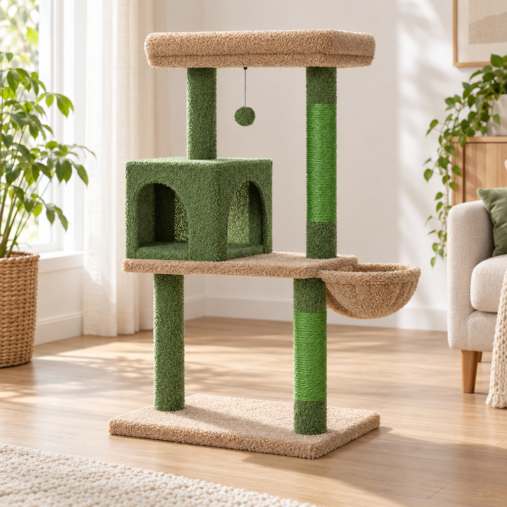 Arbre à chat cactus avec niche et hamac — 116 ou 143 cm