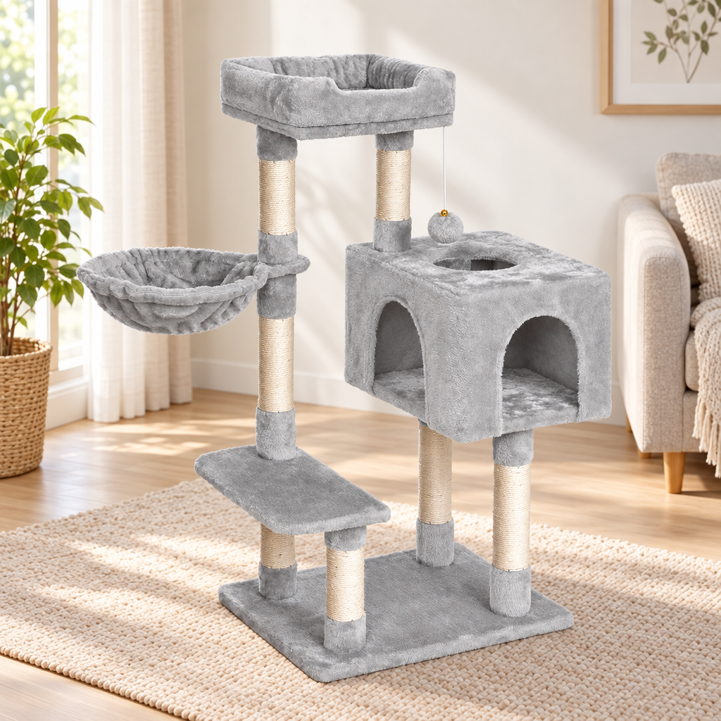 Arbre à chat compact 100 cm avec niche et hamac