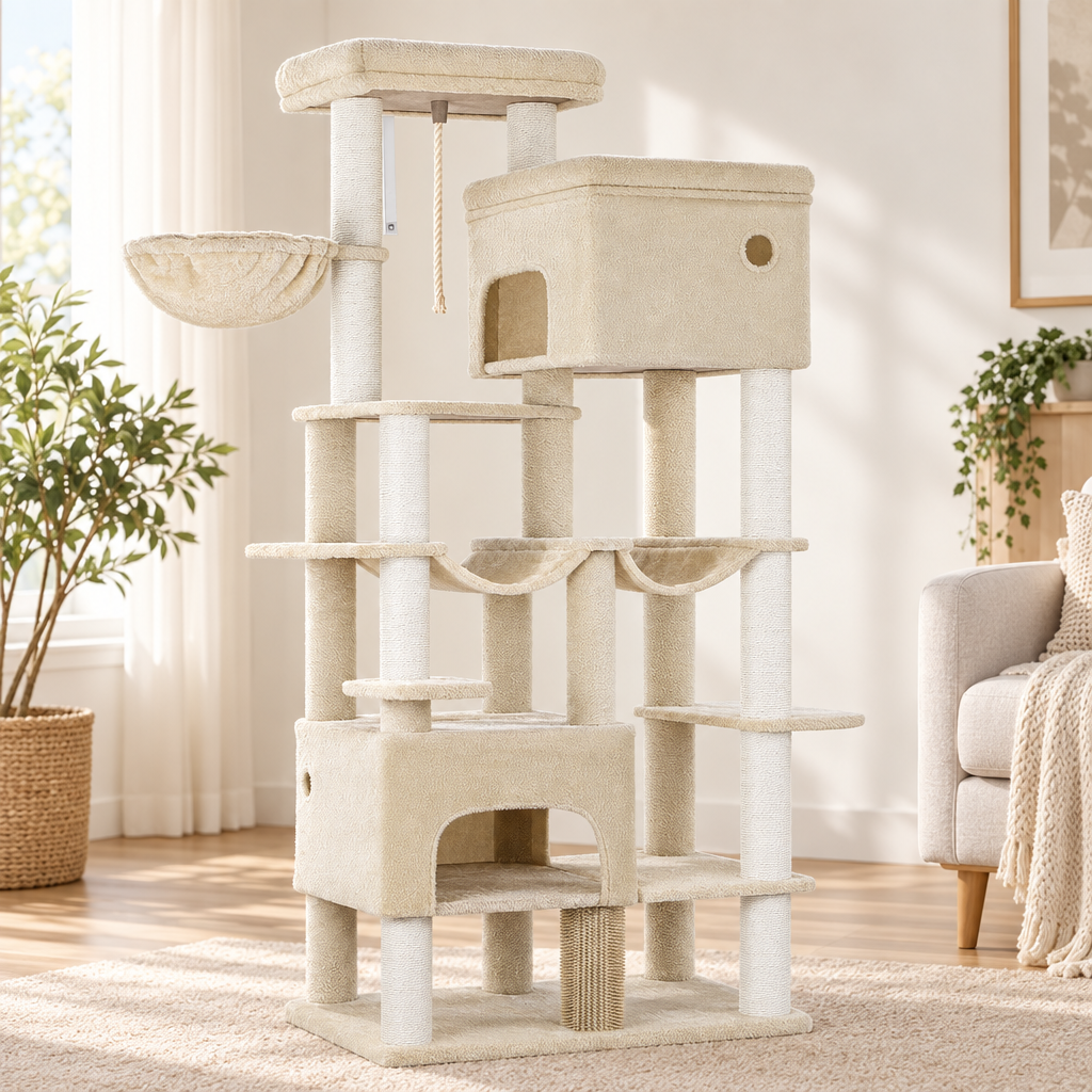 Arbre à chat XXL 200 cm avec deux niches et hamacs