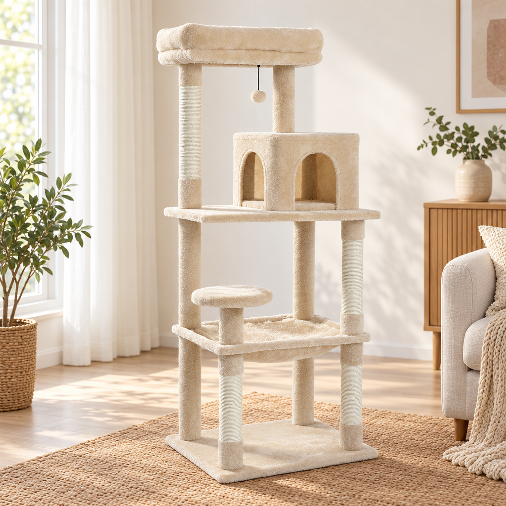 Arbre à chat 5 niveaux avec grand hamac