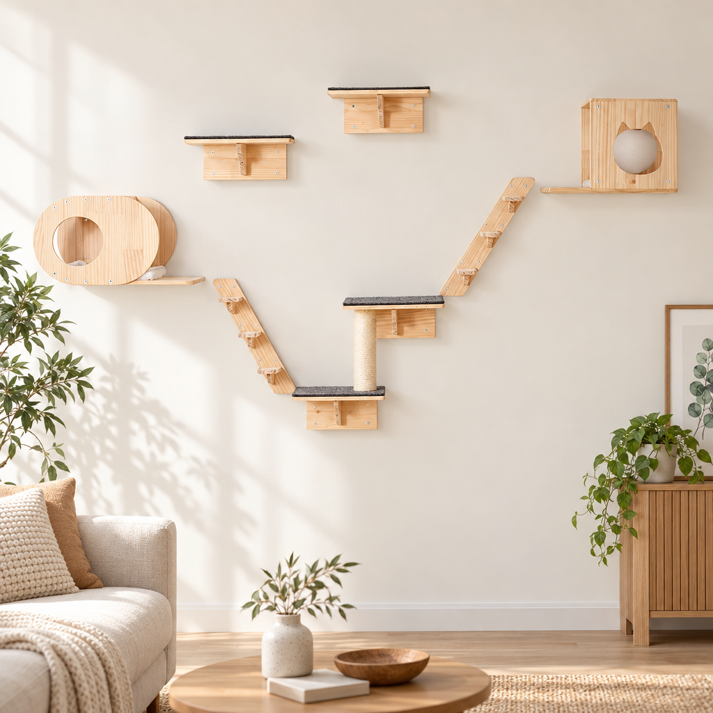 Kit modulaire d'étagères murales pour chat