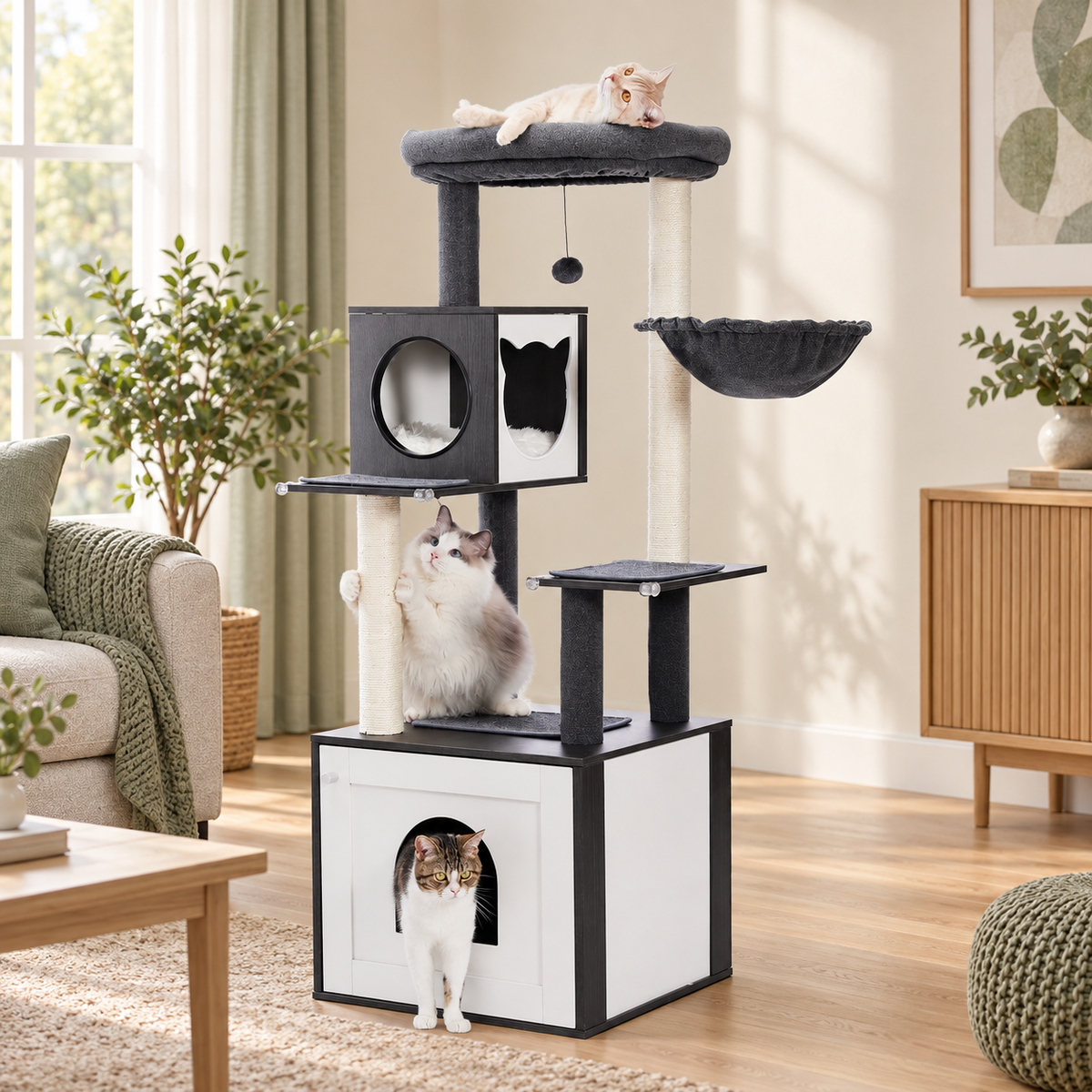 Arbre à chat avec meuble cache-litière