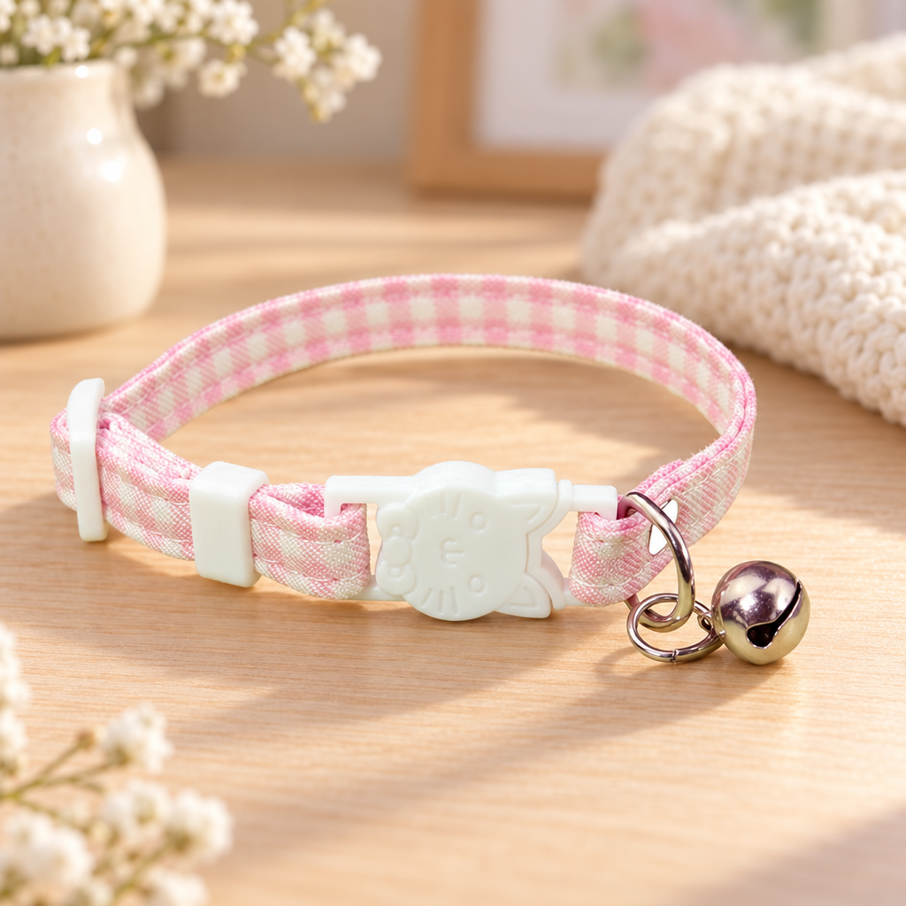 Collier pour chat à motif vichy avec clochette