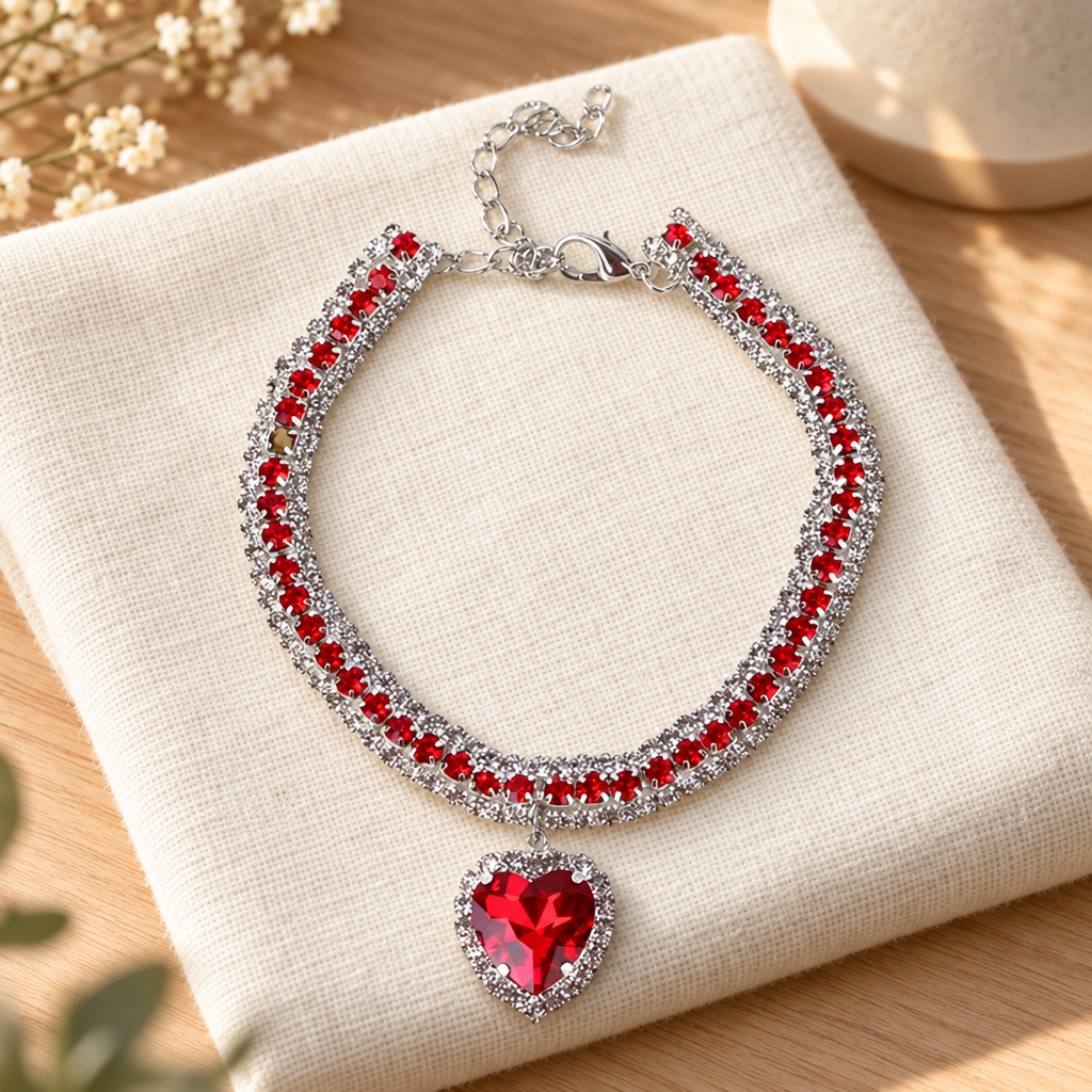 Collier décoratif pour chat en strass avec pendentif cœur