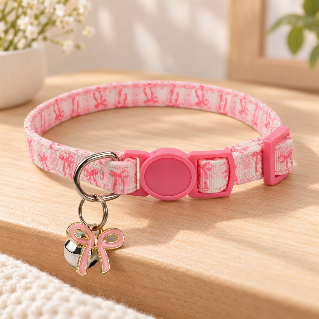 Collier rose pour chat, clochette et pendentif selon finition