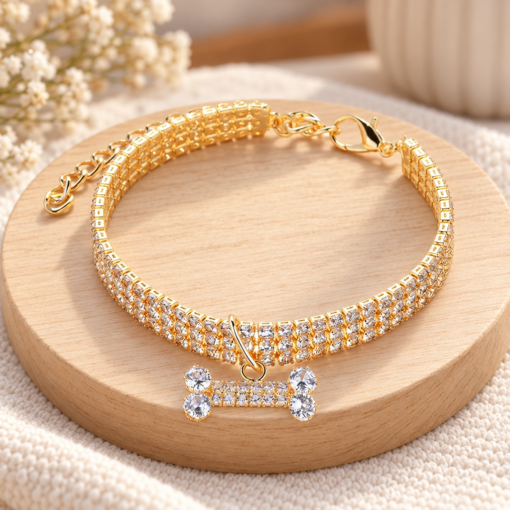 Collier décoratif pour chat à strass et pendentif os