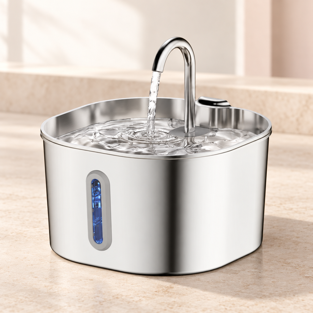 Fontaine à eau chat inox 2,2 L — filtres et capteur en option
