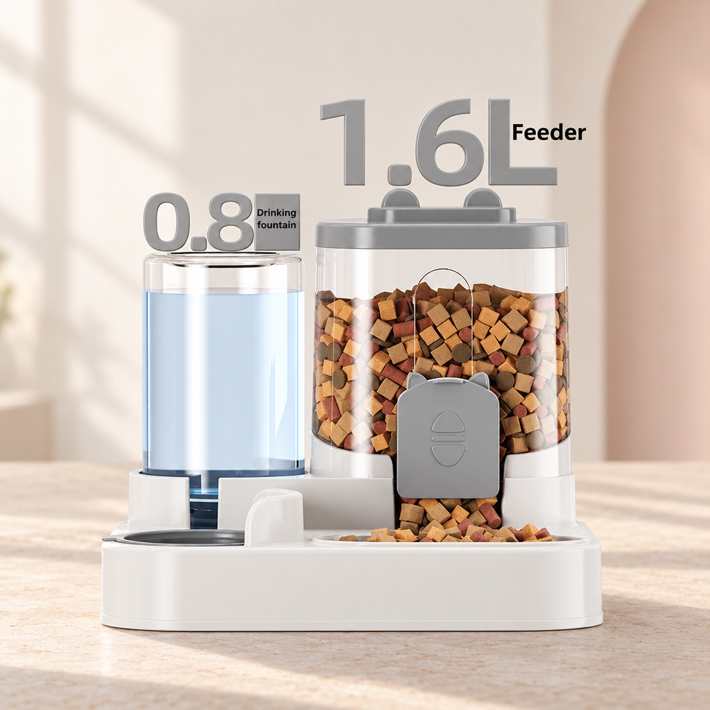 Distributeur nourriture et eau pour chat, gravité