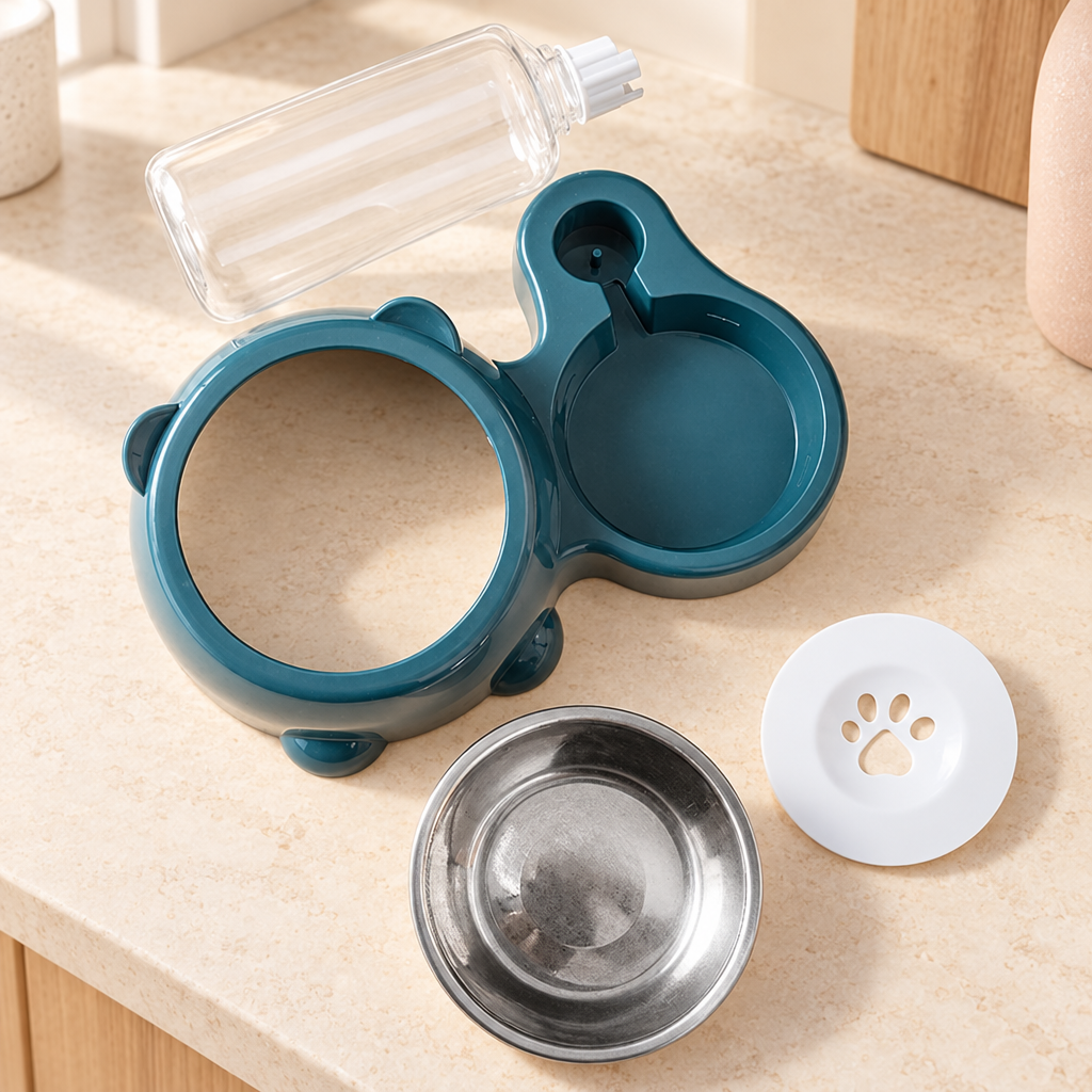 Gamelle pour chat avec bol amovible et abreuvoir à bouteille