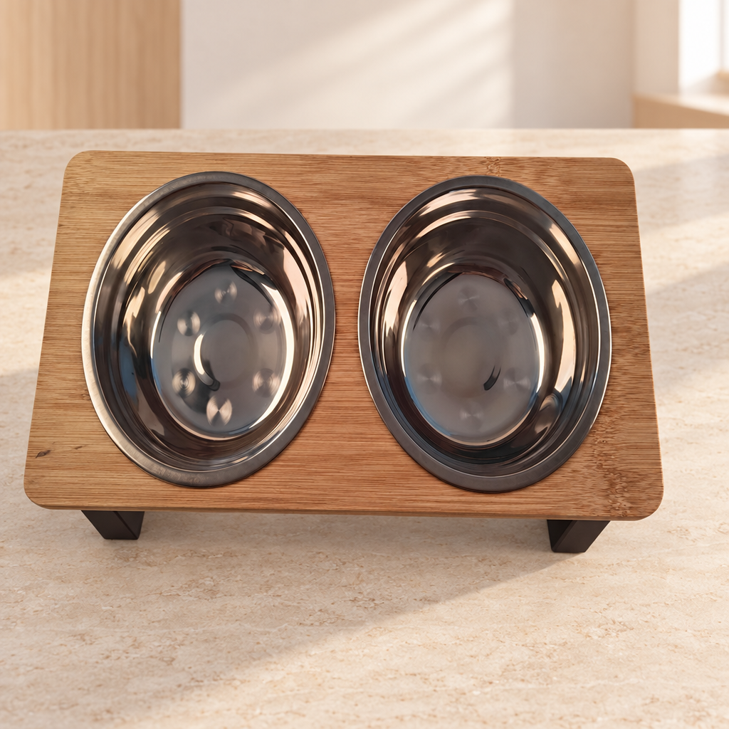 Support de repas HOMEFIGH avec deux bols inox