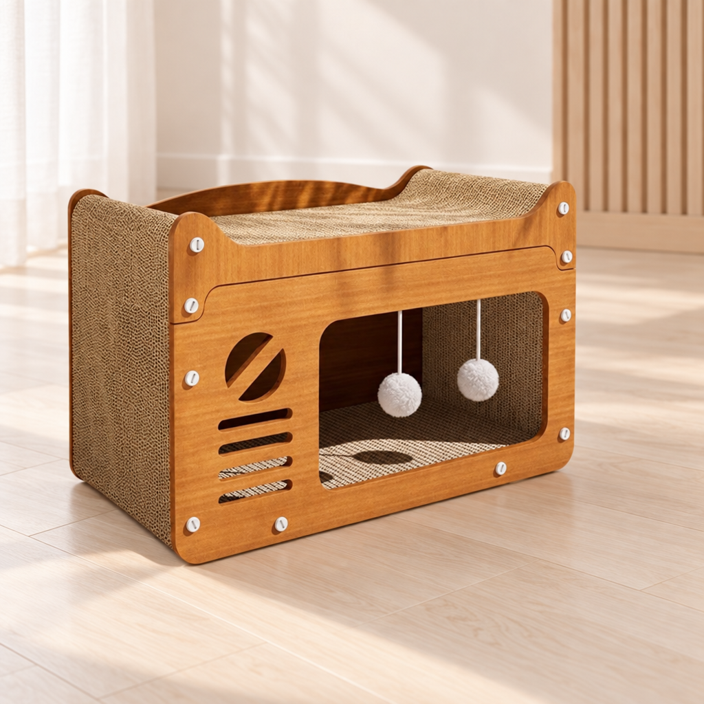 Meuble griffoir pour chat, abris et configurations au choix