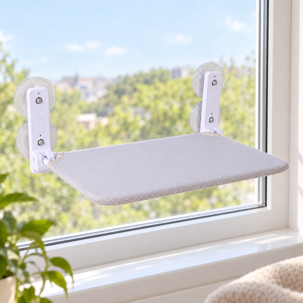 Plateforme de fenêtre pliable pour chat à ventouses