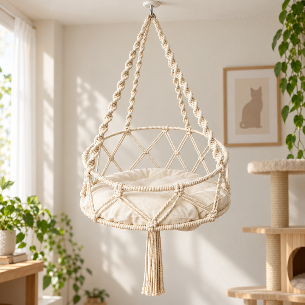 Hamac suspendu en macramé pour chat, 30 ou 40 cm
