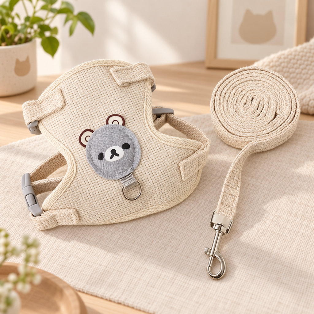 Harnais à motif ourson pour chaton, avec laisse