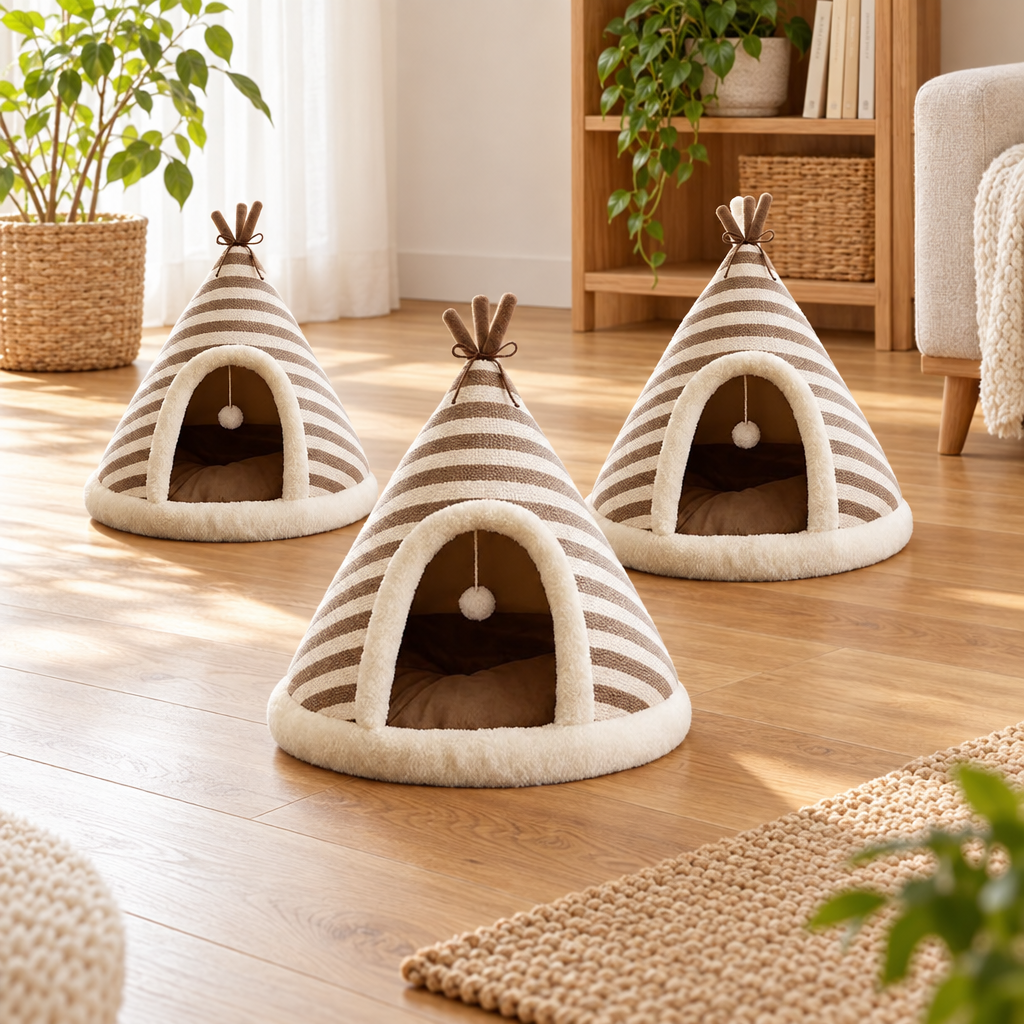 Niche tipi pour chat en peluche — S, M et L