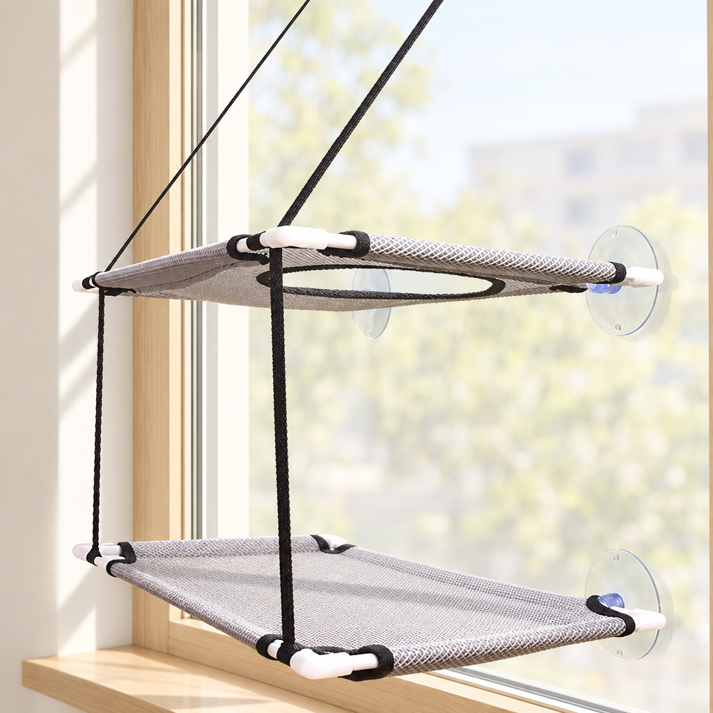 Hamac fenêtre pour chat, fixation ventouses