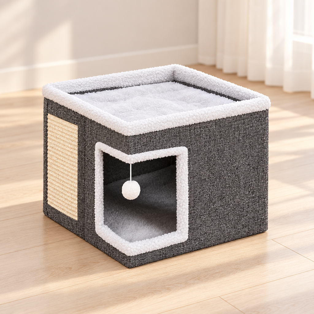 Maison cube pliable pour chat — niche et couchage