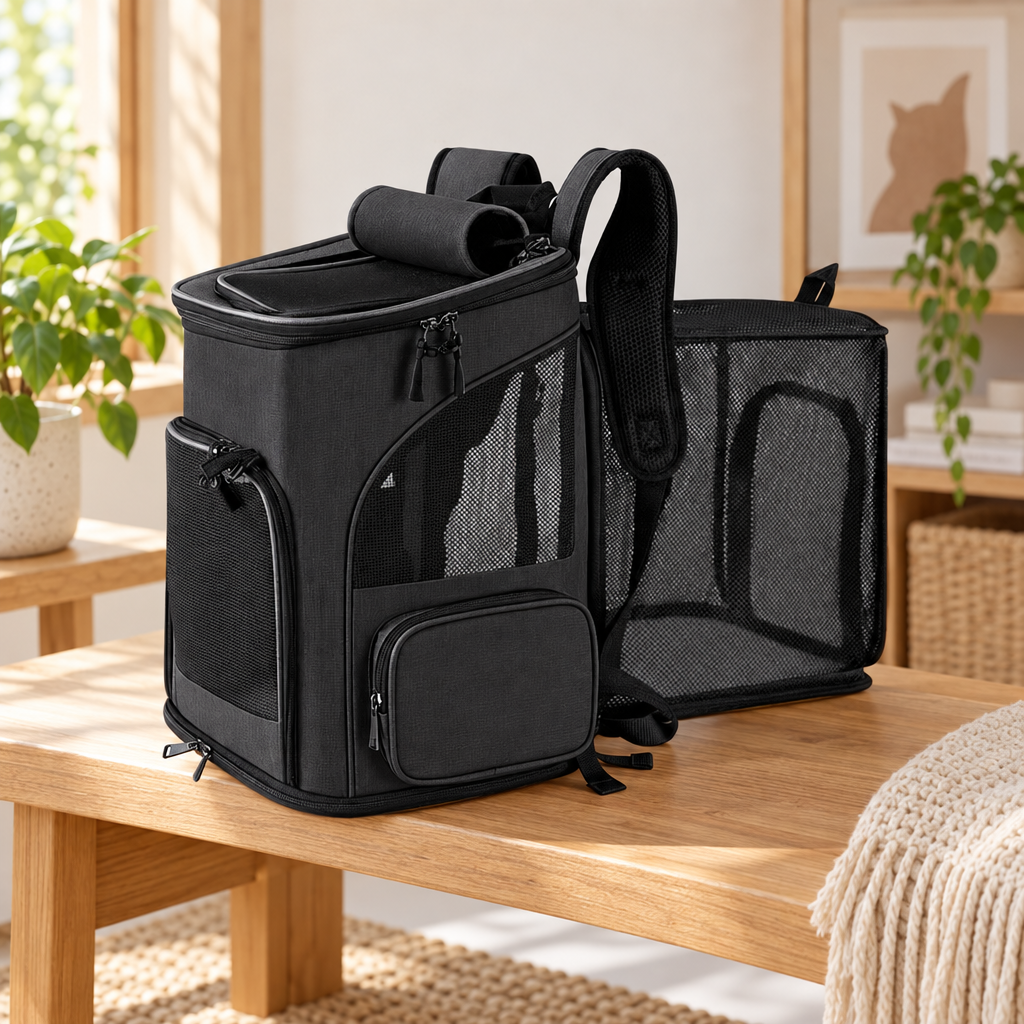 Sac à dos pour chat avec ouverture à plat